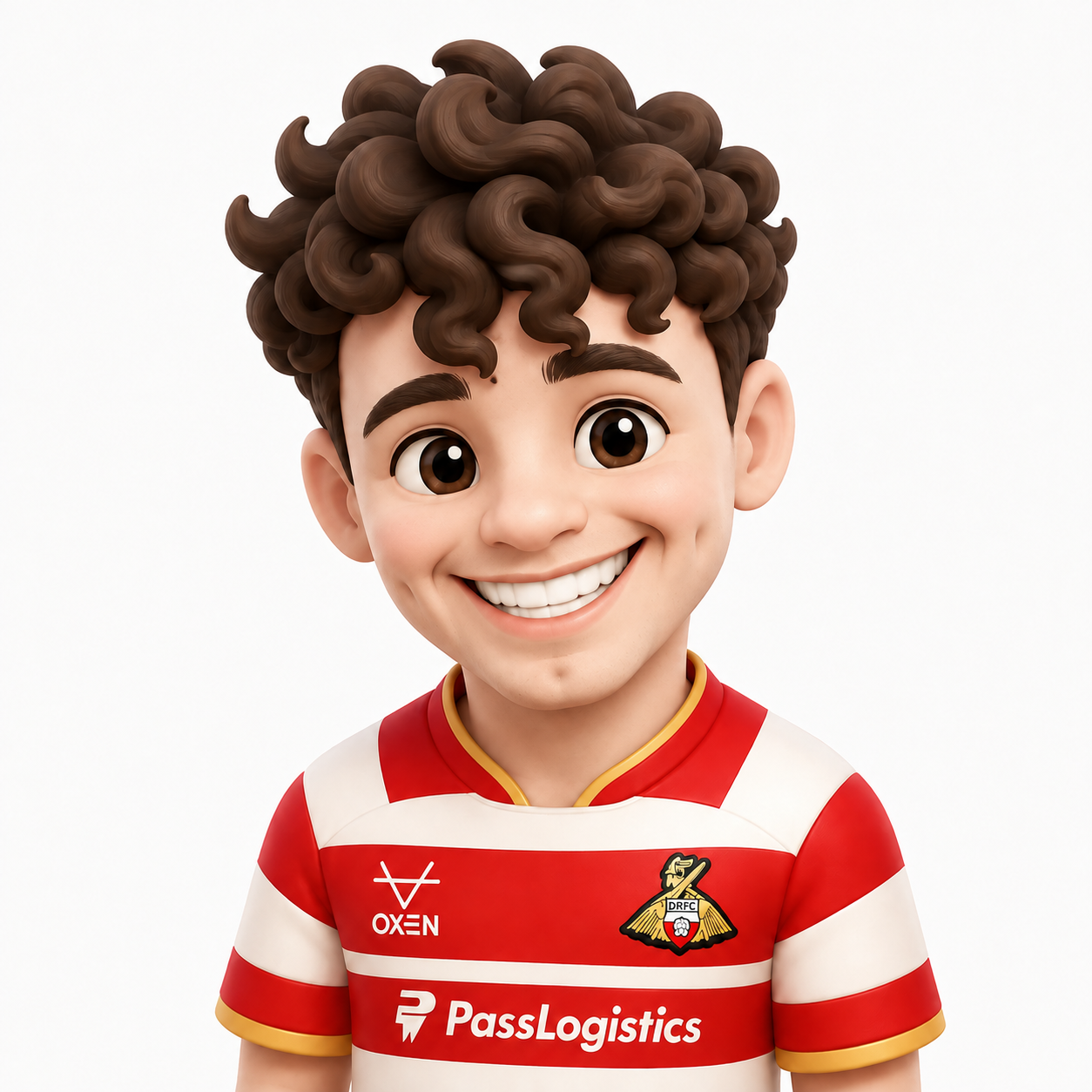 3D cartoon portrait of Jamie Davenport wearing a Doncaster Rovers shirt
